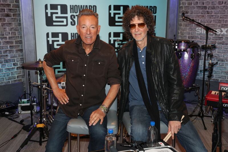 NEW YORK, NEW YORK - OCTOBER 23: (L-R) Bruce Springsteen and Howard Stern attend SiriusXM's 'The Howard Stern Show' at SiriusXM Studios on October 23, 2024 in New York City.  (Photo by Kevin Mazur/Kevin MazurGetty Images for SiriusXM)
