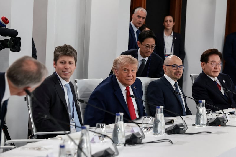 U.S. President Donald Trump attends a working lunch with G7 leaders, G7 outreach partners and global tech CEOs on innovation and AI during the G7 Summit in Evian-les-Bains, France, June 17, 2026. REUTERS/Christian Hartmann