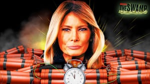 A photo illustration of Melania Trump surrounded by dynamite for The Swamp.
