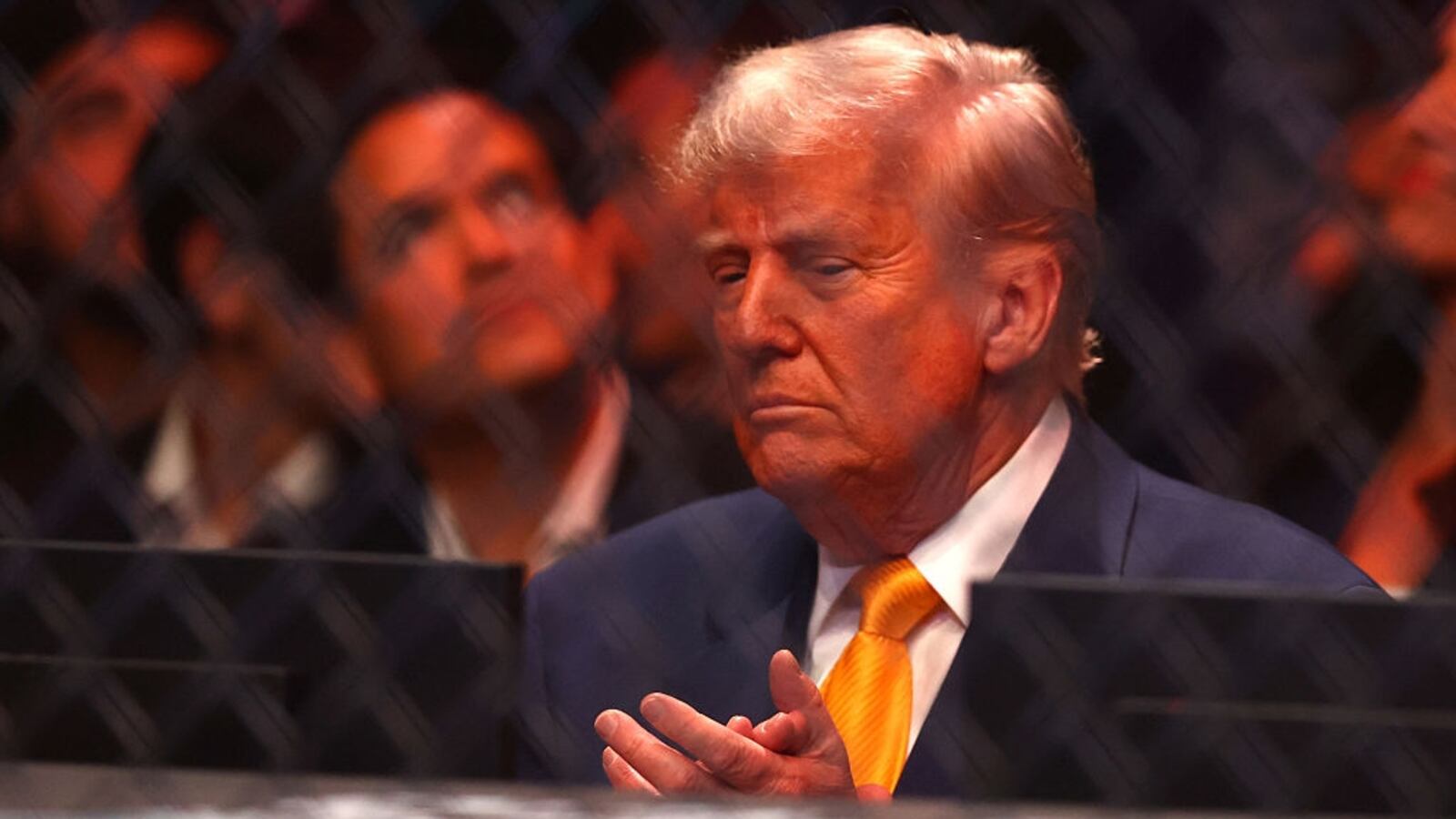 Donald Trump attends UFC 314 at Kaseya Center in Miami.