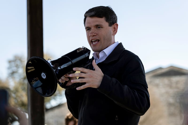 Texas Democratic Senate candidate James Talarico speaks to supporters at a campaign event on March 3, 2026 in his hometown of Round Rock, Texas.
