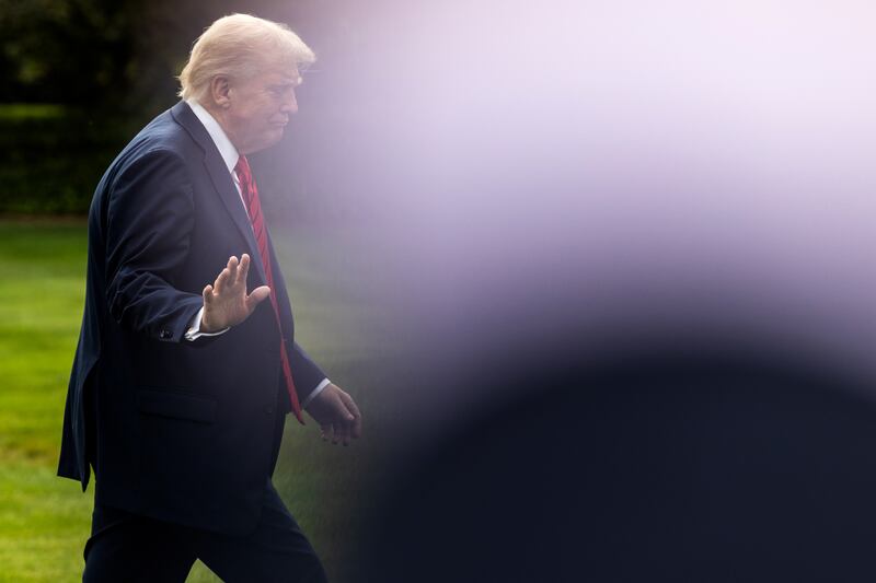 President Donald Trump returns to the White House following a visit to Walter Reed National Military Medical Center on October 10, 2025 in Washington, D.C.