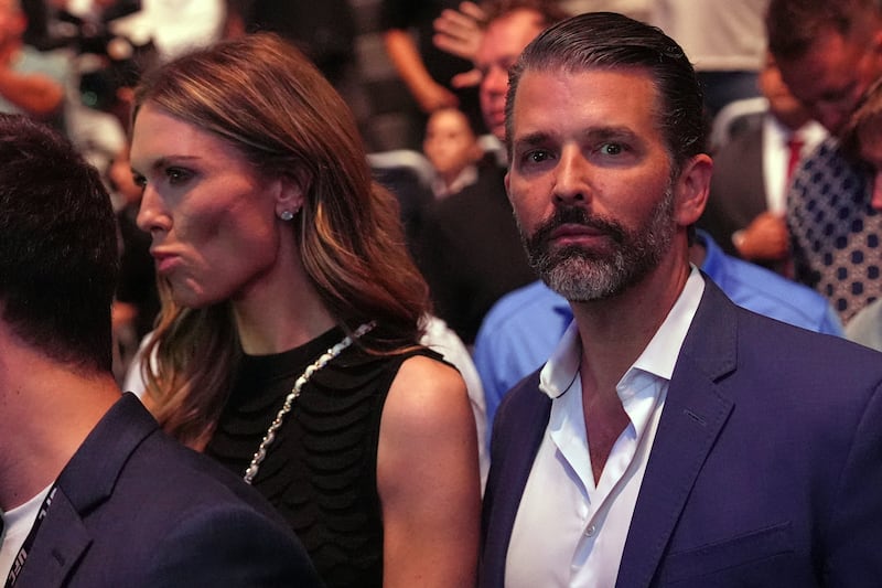 Donald Trump Jr. and Bettina Anderson attend UFC 327 at Kaseya Center in Miami, Florida, U.S., April 11, 2026.