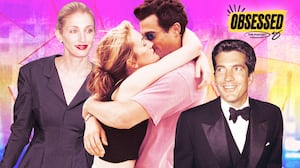 A photo illustration of Carolyn Bessette Kennedy and John F. Kennedy Jr. for the Obsessed podcast.