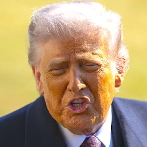 Donald Trump speaks to the press before his departs the White House en route Corpus Christi, Texas on February 27, 2026, in Washington DC.