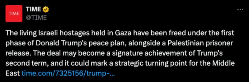 An X post from TIME magazine sharing its cover of Trump.