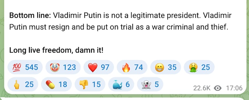 The anti-Putin message received support from hundreds. Ilya Remeslo/Telegram.