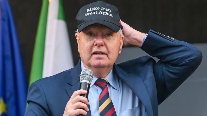 MUNICH, GERMANY - FEBRUARY 14: Sen Lindsey Graham, Member of the US Senate, speaks to the people during the demonstration for human rights in Iran at Theresienwiese during the 62nd Munich Security Conference on February 14, 2026 in Munich, Germany. The conference, which brings together government leaders, security experts and defence ministers, is taking place at a time when the traditional western political and military alliance is facing rupture due to the policies of U.S. President Donald Trump.  (Photo by Hannes Magerstaedt/Getty Images)