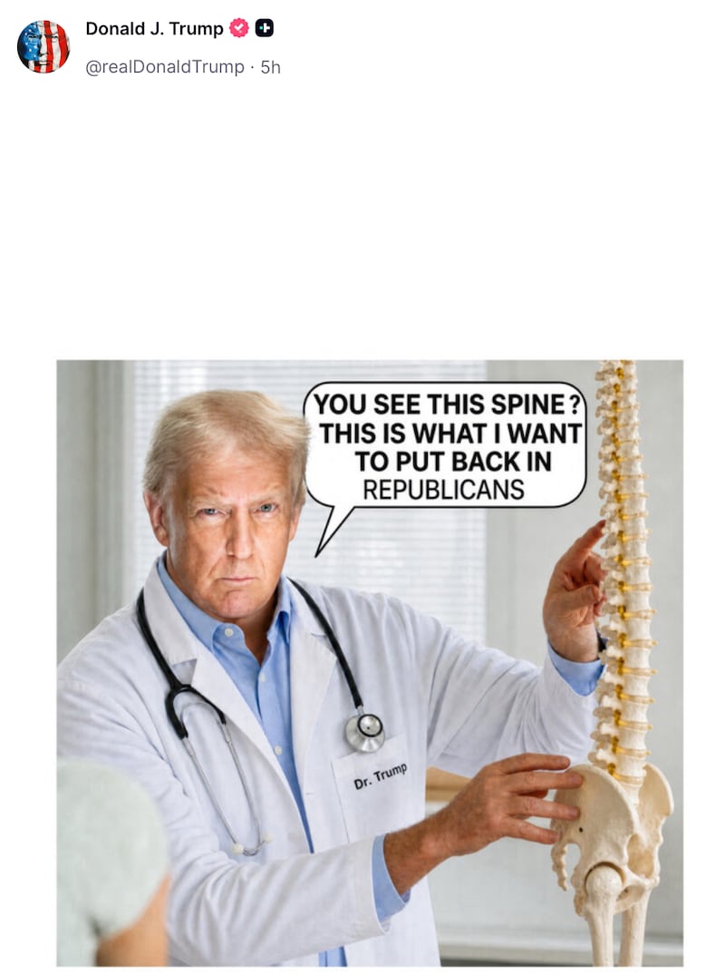 Donald Trump posts an AI-generated photo of himself as a doctor.