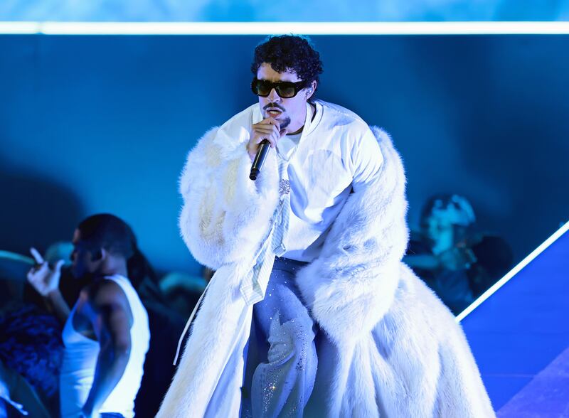 Bad Bunny performs onstage at the 2025 iHeartRadio Music Awards at Dolby Theatre on March 17, 2025 in Hollywood, California.