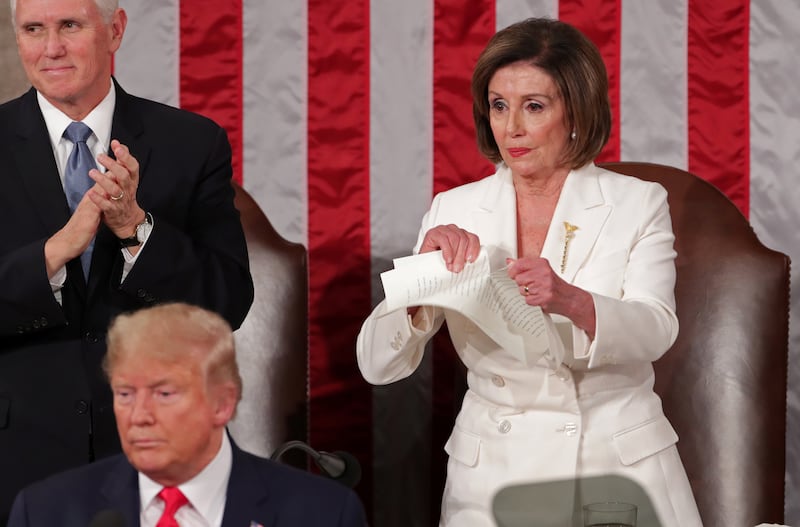 Speaker of the House Nancy Pelosi (D-CA) rips up the speech of U.S. President Donald Trump after his State of the Union address to a joint session of the U.S. Congress in the House Chamber of the U.S. Capitol in Washington, U.S. February 4, 2020.