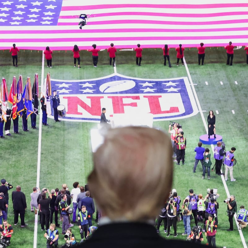 U.S. President Donald Trump attends the Super Bowl LIX in New Orleans, Louisiana, U.S., February 9, 2025.   REUTERS/Kevin Lamarque