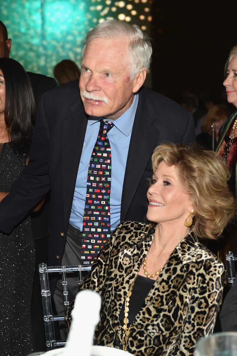 Ted Turner and actress Jane Fonda on December 9, 2016, in Atlanta, Georgia.  The couple was married from 1991 to 2001.