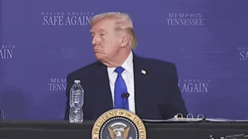 An animated GIF of Donald Trump during the Memphis Safe Task Force roundtable in Memphis, Tennessee on March 23, 2026.