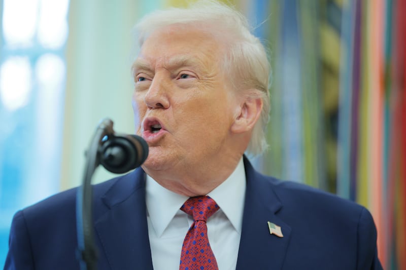 U.S. President Donald Trump speaks to reporters