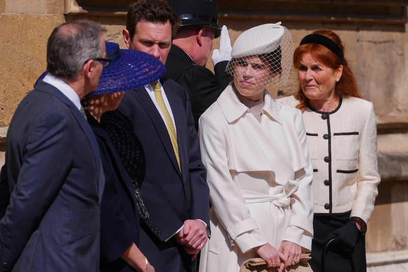 Britain's Princess Eugenie and Sarah Ferguson, Duchess of York stand as they arrive for the Easter Matins Service at St. George's Chapel, Windsor Castle, in Windsor, Britain, April 20, 2025. Kirsty Wigglesworth/Pool via REUTERS
