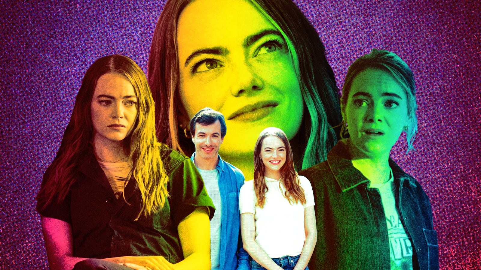 A photo illustration of Emma Stone and Nathan Fielder in The Curse.