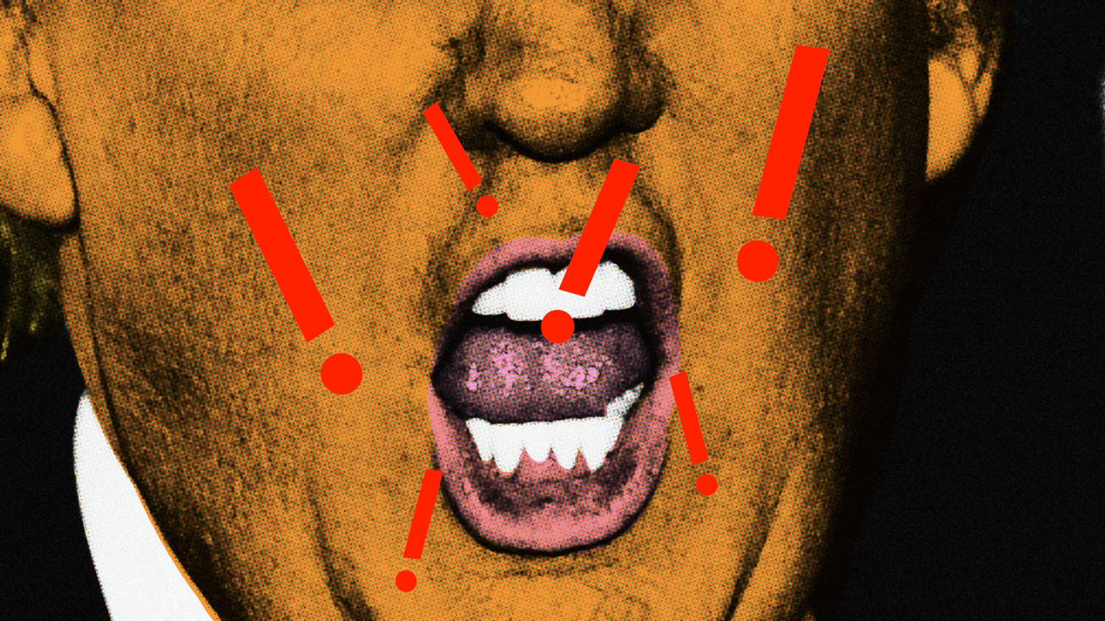 Donald Trump yelling with "!" moving around