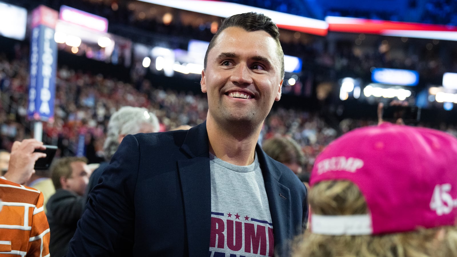 Charlie Kirk is seen in the Fiserv Forum on the third night of the Republican National Convention in Milwaukee, Wis., on Wednesday July 17, 2024.