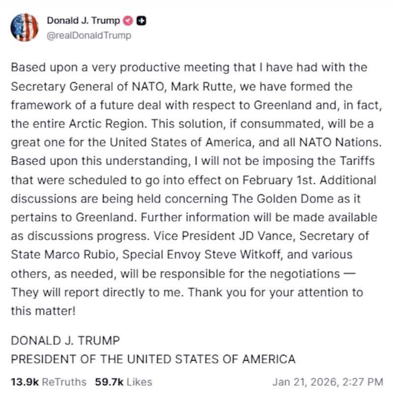 Trump backs down on Greenland threats.