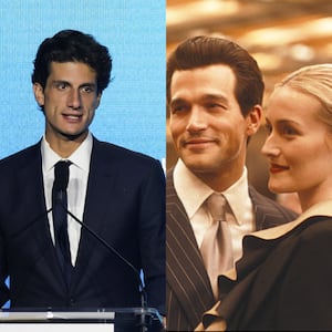 Jack Schlossberg (left), 'Love Story' stars Paul Anthony Kelly and Sarah Pidgeon (right)