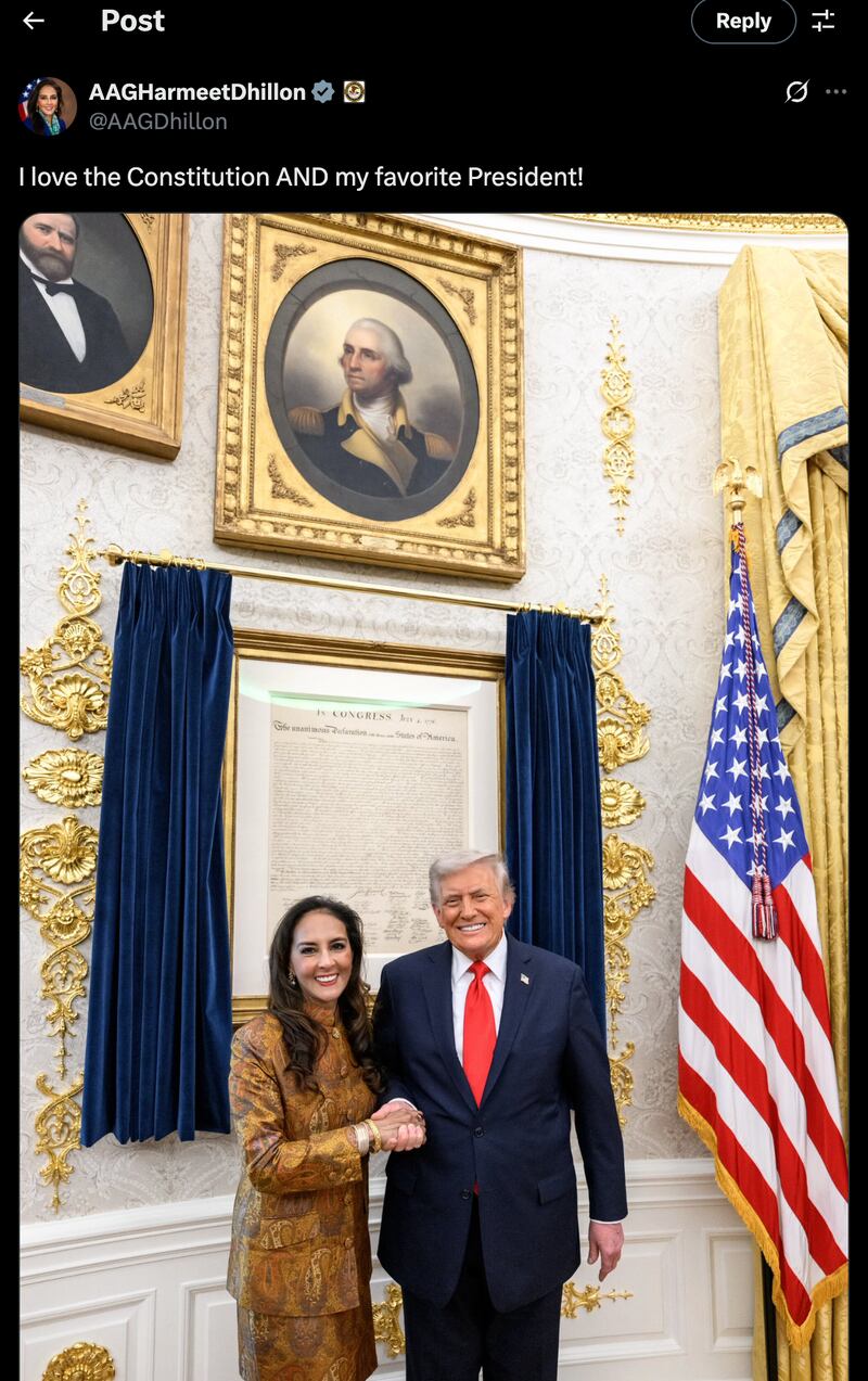 Screengrab of Harmeet Dhillon's post.