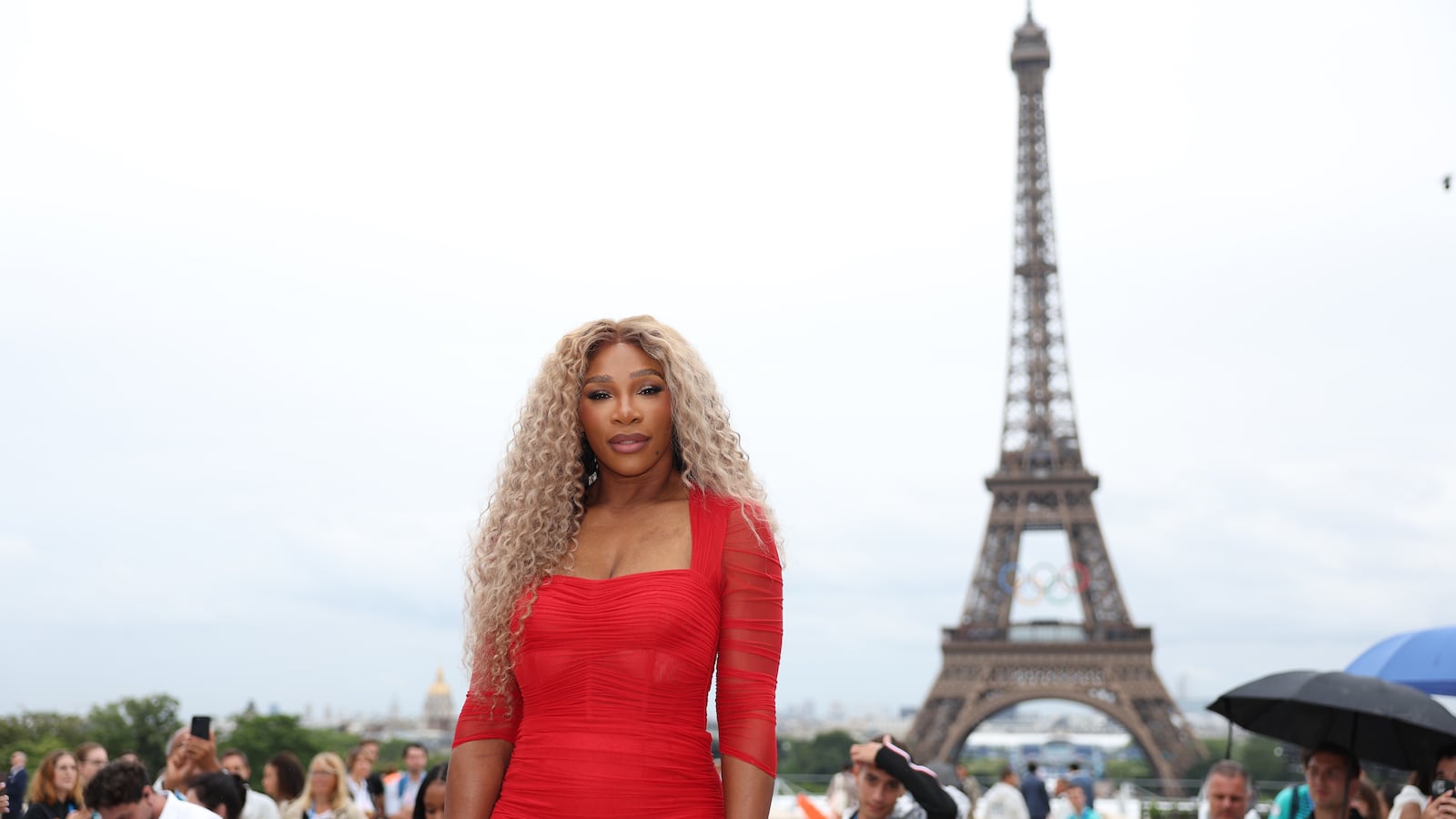 Serena Williams in front of the Eiffel Tower in Paris.