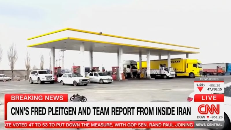 CNN footage of a gas station in Iran with no queues.