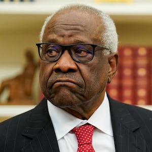U.S. Supreme Court Associate Justice Clarence Thomas looks on, on the day of swearing ceremony of Pam Bondi as U.S. Attorney General at the White House in Washington, U.S., February 5, 2025. REUTERS/Kent Nishimura