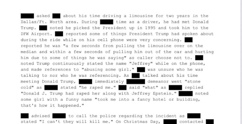 The unfounded claim was contained in a tranche of documents released by Trump's DOJ.