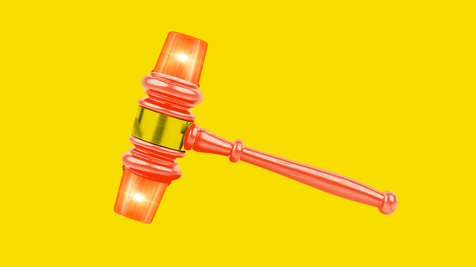 Illo illustration of a Judge gavel with red alarms going off