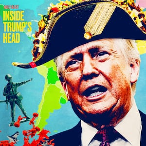 Taco Donald Trump with his war game pieces.