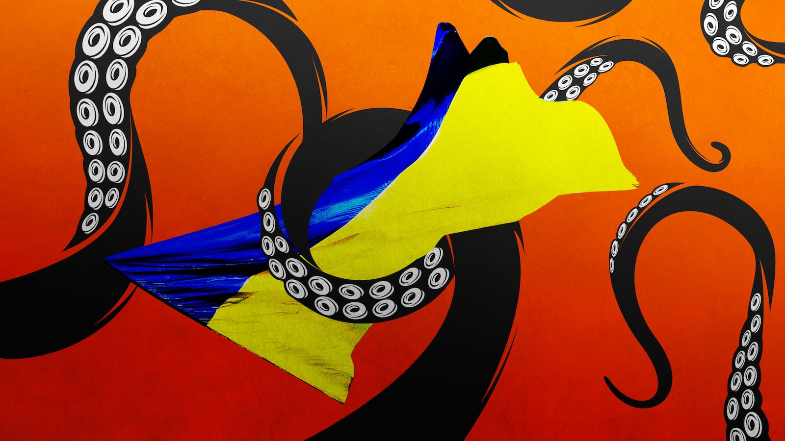 A photo illustration showing the Ukrainian flag.