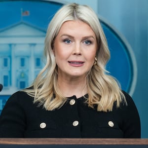 White House Press Secretary Karoline Leavitt speaks during a press briefing in the Brady Press Briefing Room of the White House in Washington, DC, on February 18, 2026.