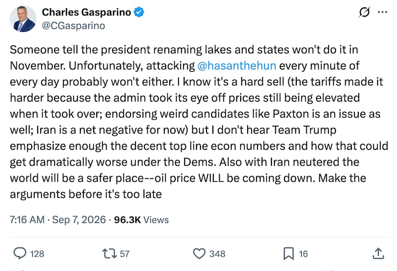 Charles Gasparino has pleaded with the president to shift his priorities.