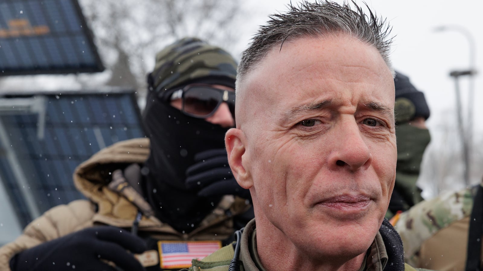 MINNEAPOLIS, UNITED STATES - JANUARY 21: US Customs and Border Patrol Commander Gregory Bovino stands in a gas station parking lot in Minneapolis, Minnesota on January 21, 2026 (Photo by Madison Thorn/Anadolu via Getty Images)