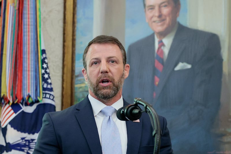 Markwayne Mullin speaks after being sworn in as Department of Homeland Security (DHS) Secretary at the White House in Washington, D.C., U.S., March 24, 2026.