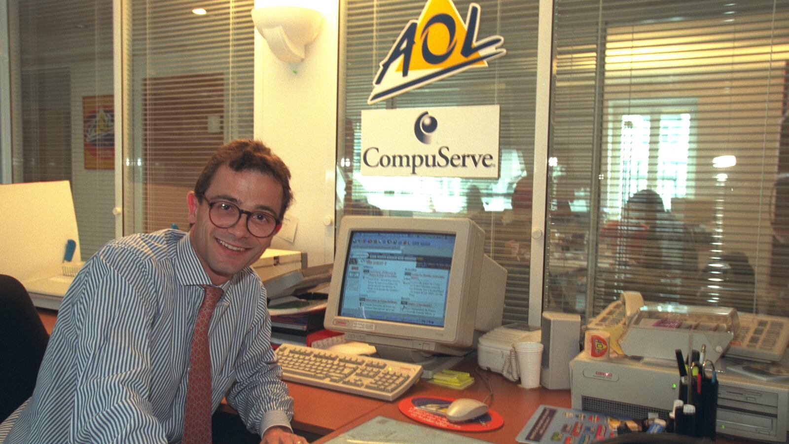 (Original Caption) America Online is number 1 in the world in access to on-line services. (Photo by Patrick Durand/Sygma via Getty Images)