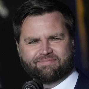 President Donald Trump JD Vance greet supporters during the rally at the Dayton International Airport on November 7, 2022 in Vandalia, Ohio.