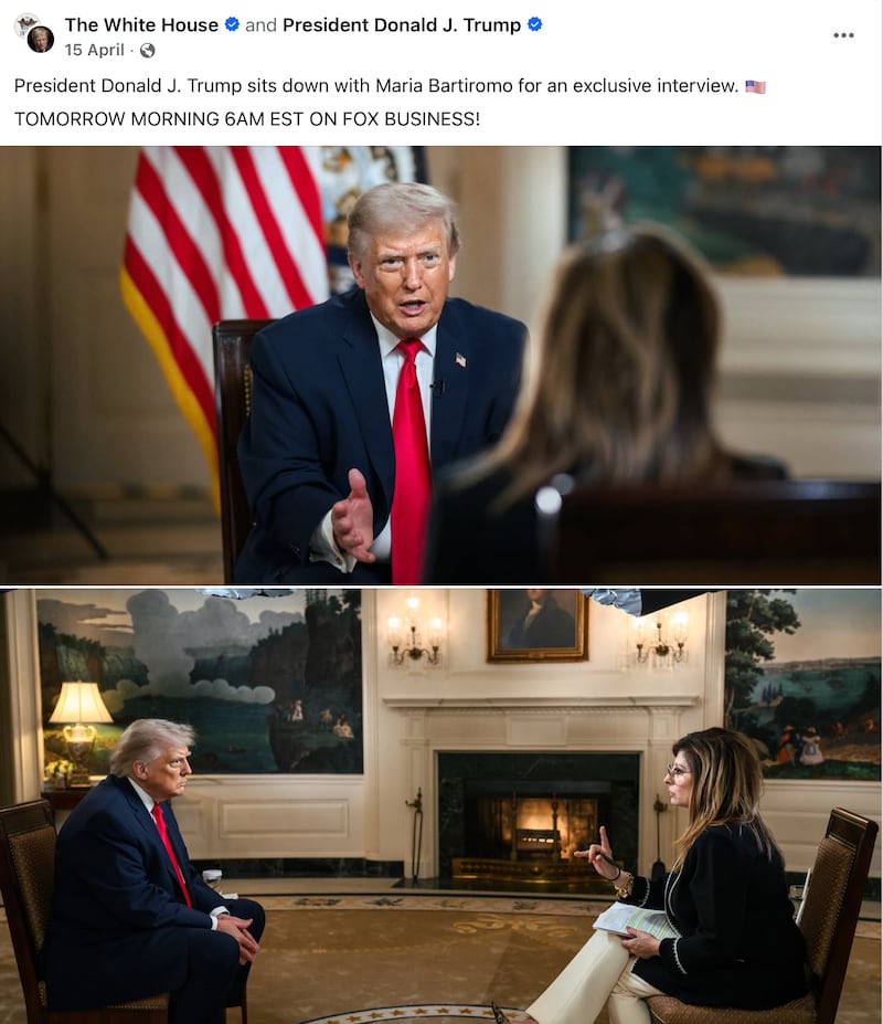 The White House shares Trump's interview with Maria Bartiromo.