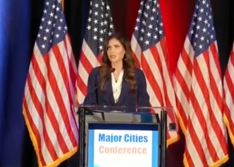 Outgoing DHS Secretary Kristi Noem delivered the keynote address at the Sergeants Benevolent Association Major Cities Conference in Nashville, Tennessee on March 5, but she did not address her firing there.