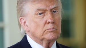 President Donald Trump speaks to the press during an event outside the Oval Office of the White House on April 13, 2026 in Washington, DC.