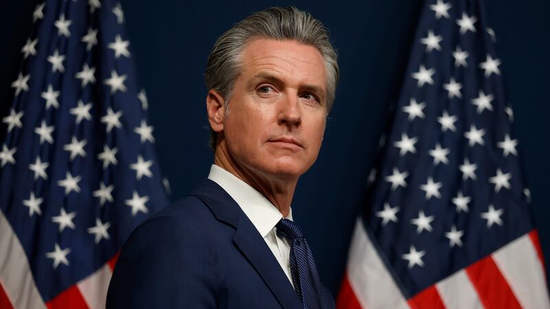 SACRAMENTO, CALIFORNIA - AUGUST 21: California Gov. Gavin Newsom looks on during a bill signing event related to redrawing the state’s congressional maps on August 21, 2025 in Sacramento, California. In a move to counter Texas House Republicans’ plan to redraw the state’s congressional maps ahead of the 2026 midterm elections, California Democrats took up a proposed constitutional amendment to temporarily redraw their own congressional maps, potentially creating five additional U.S. House seats for their party. (Photo by Justin Sullivan/Getty Images)