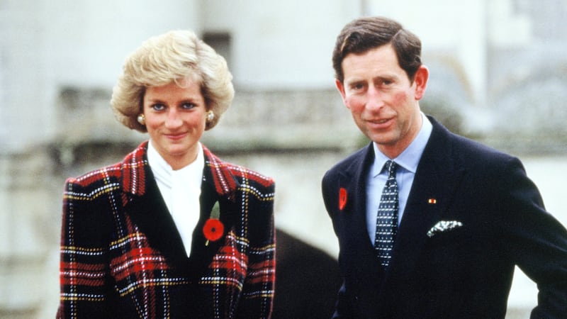 Charles and Diana, Prince and Princess of Wales, pose outside Château de Chambord during their official visit to France on November 9, 1988, in Chambord, France.