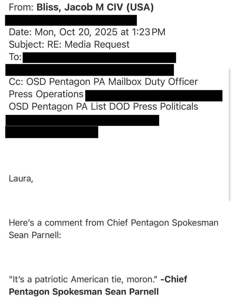 Request for comment correspondences between The Daily Beast and the Trump administration.