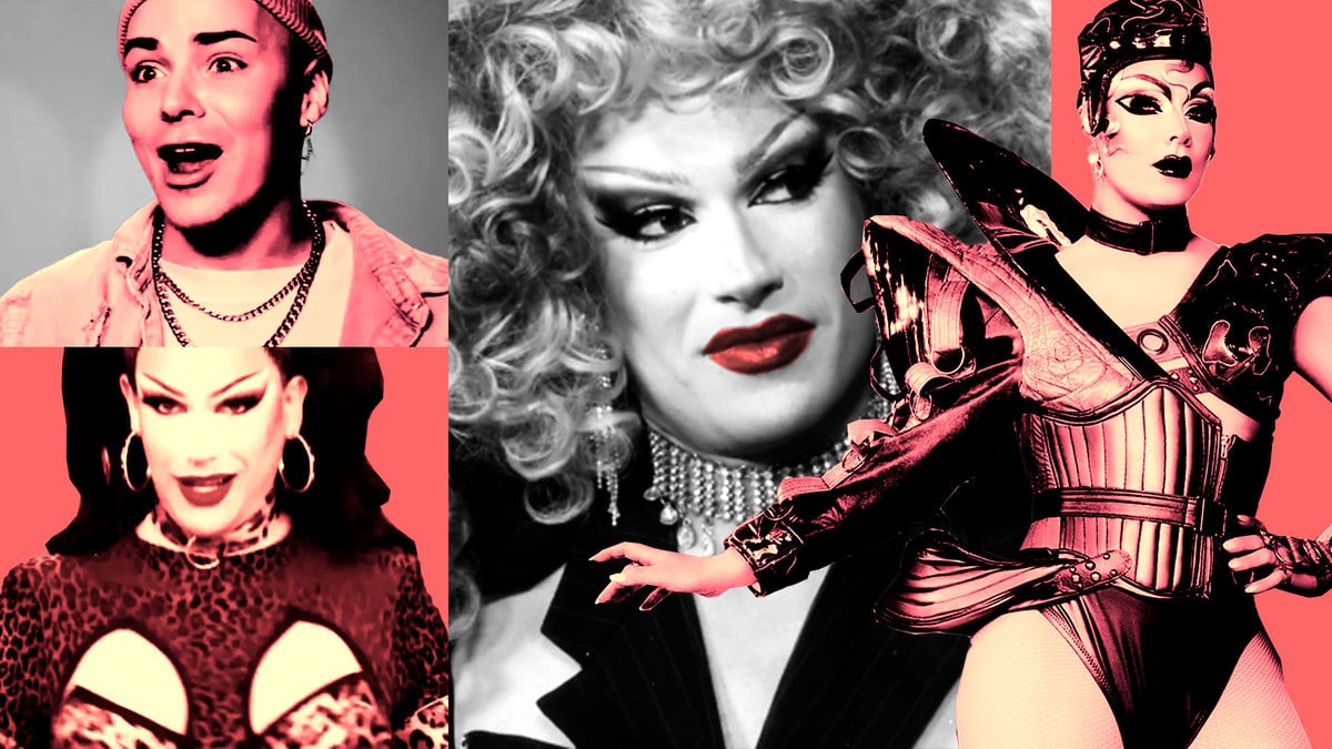 A photo illustration of Plain Jane and Q from Ru Paul’s Drag Race