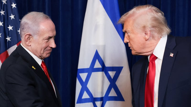 U.S. President Donald Trump and Israeli Prime Minister Benjamin Netanyahu hold a press conference after meeting at Trump’s Mar-a-Lago club in Palm Beach, Florida, U.S., December 29, 2025.