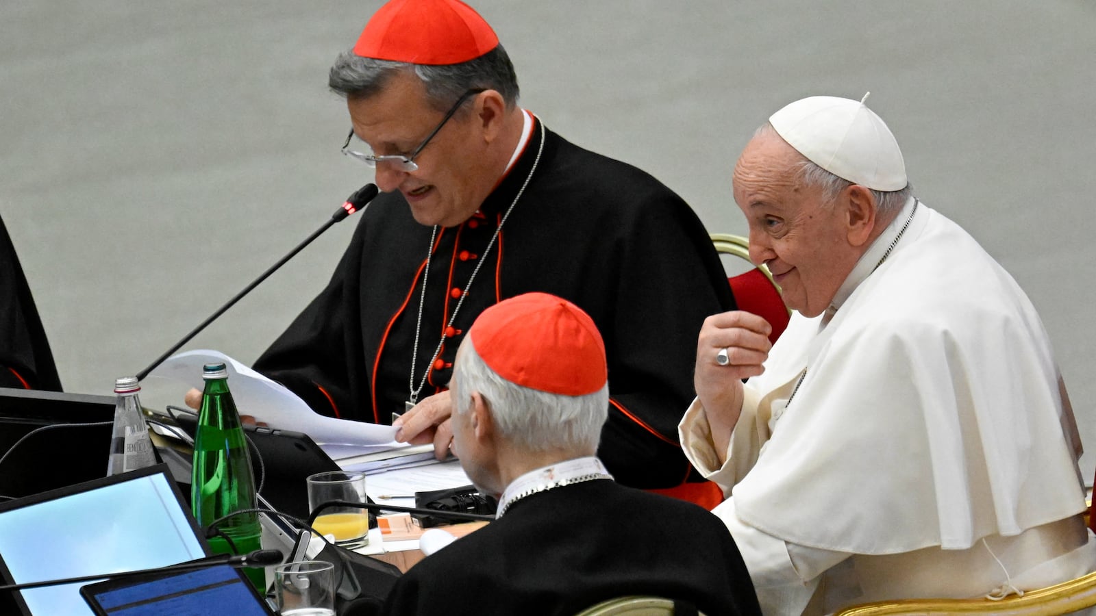 Pope Francis attends a meeting of General Congregation during the Synod of Bishops at the Vatican.