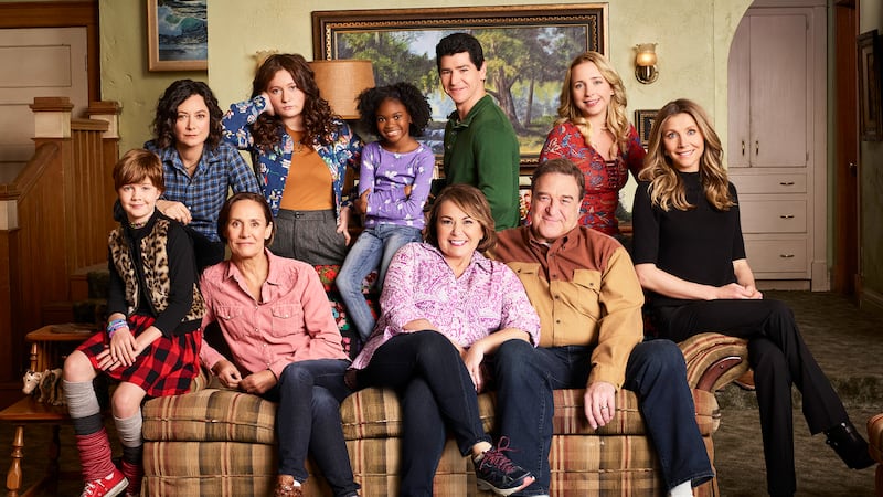 <p>ABCâs âRoseanneâ stars Ames McNamara as Mark, Sara Gilbert as Darlene Conner, Laurie Metcalf as Jackie Harris, Emma Kenney as Harris Conner, Jayden Rey as Mary, Roseanne Barr as Roseanne Conner, Michael Fishman as D.J. Conner, John Goodman as Dan Conner, Lecy Goranson as Becky Conner, and Sarah Chalke as Andrea.</p>