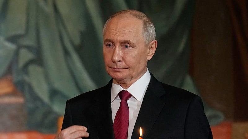 Russian President Vladimir Putin attends the Orthodox Easter service at the Cathedral of Christ the Saviour in Moscow, Russia April 12, 2026. Alexander Zemlianichenko/Pool via REUTERS